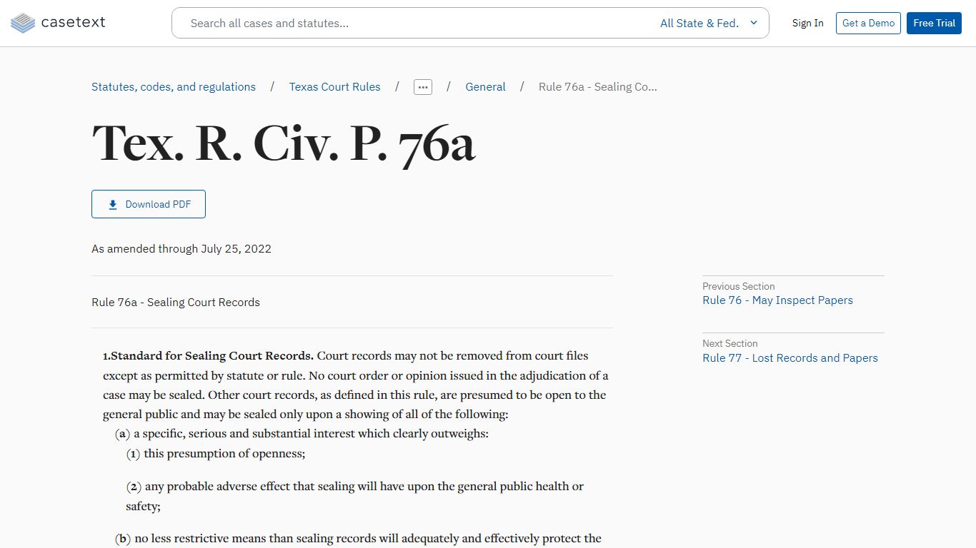 Sealing Court Records, Tex. R. Civ. P. 76a - Casetext